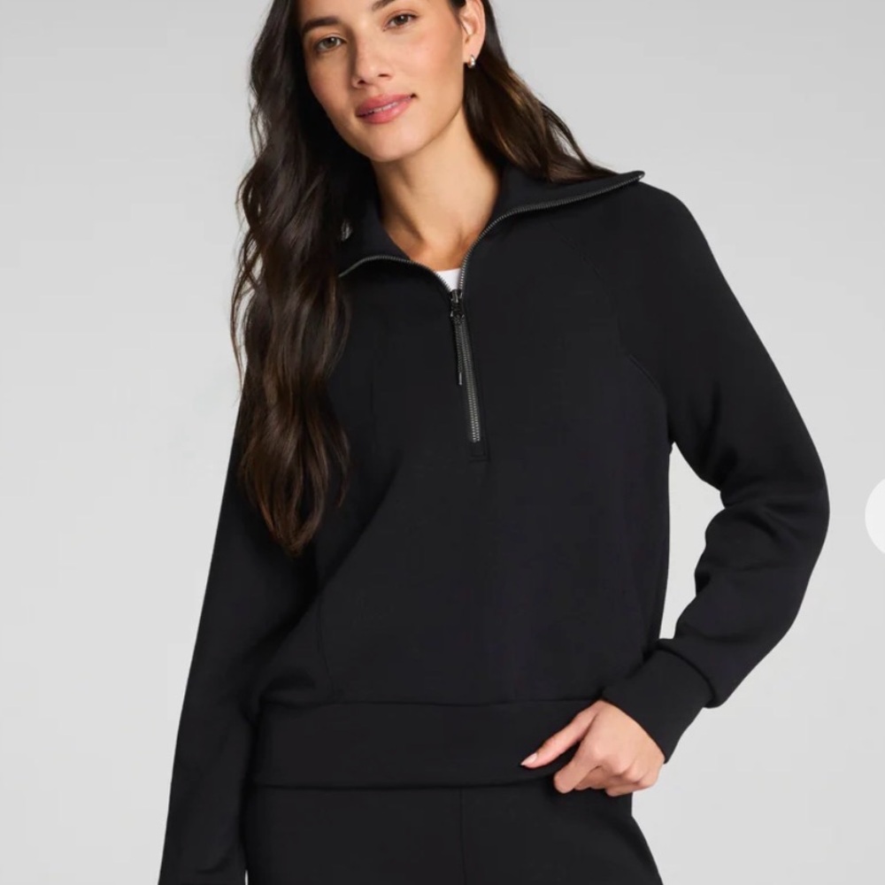 Spanx Air Essentials Black Half-Zip Sweatshirt and Slim Tapered Cuffed Pants